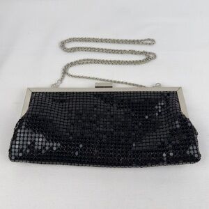 Black Metal Mesh Evening Clutch Silver Chain  bebe